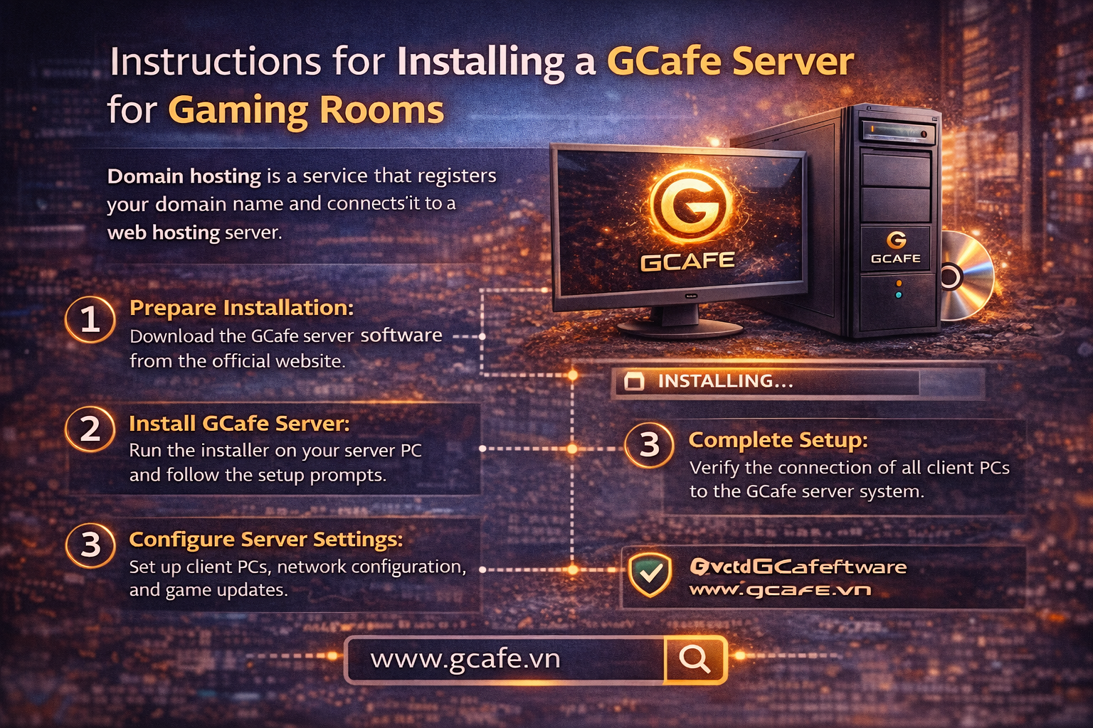 Instructions for installing a GCafe server for gaming rooms.