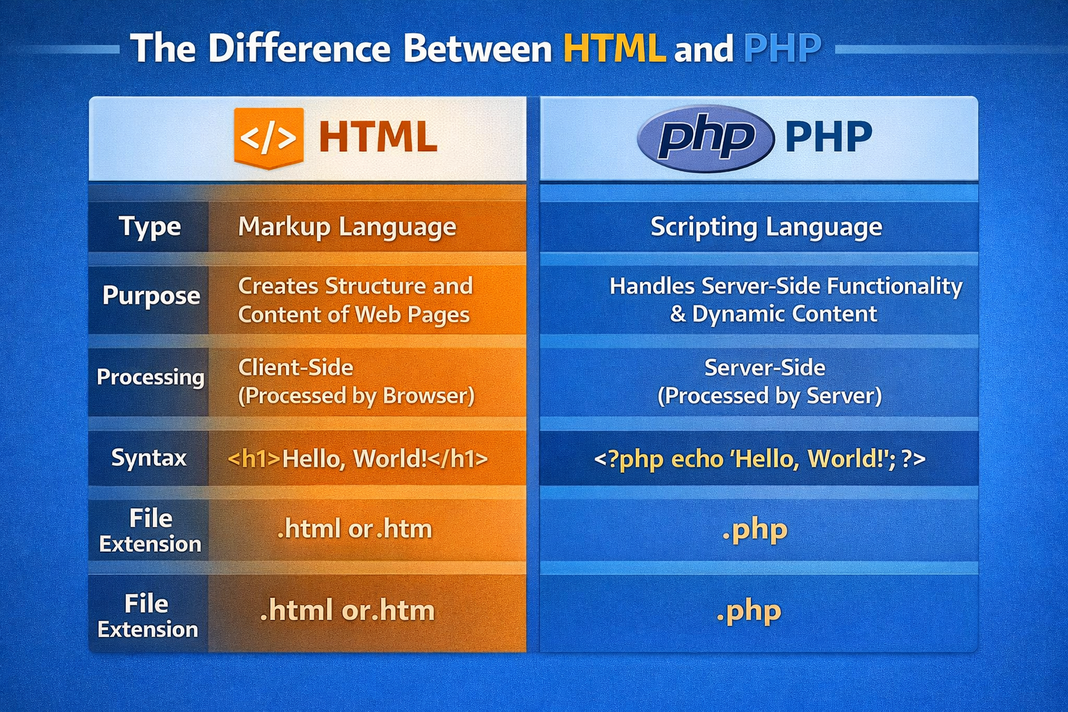 Sự khác nhau giữa HTML và PHP