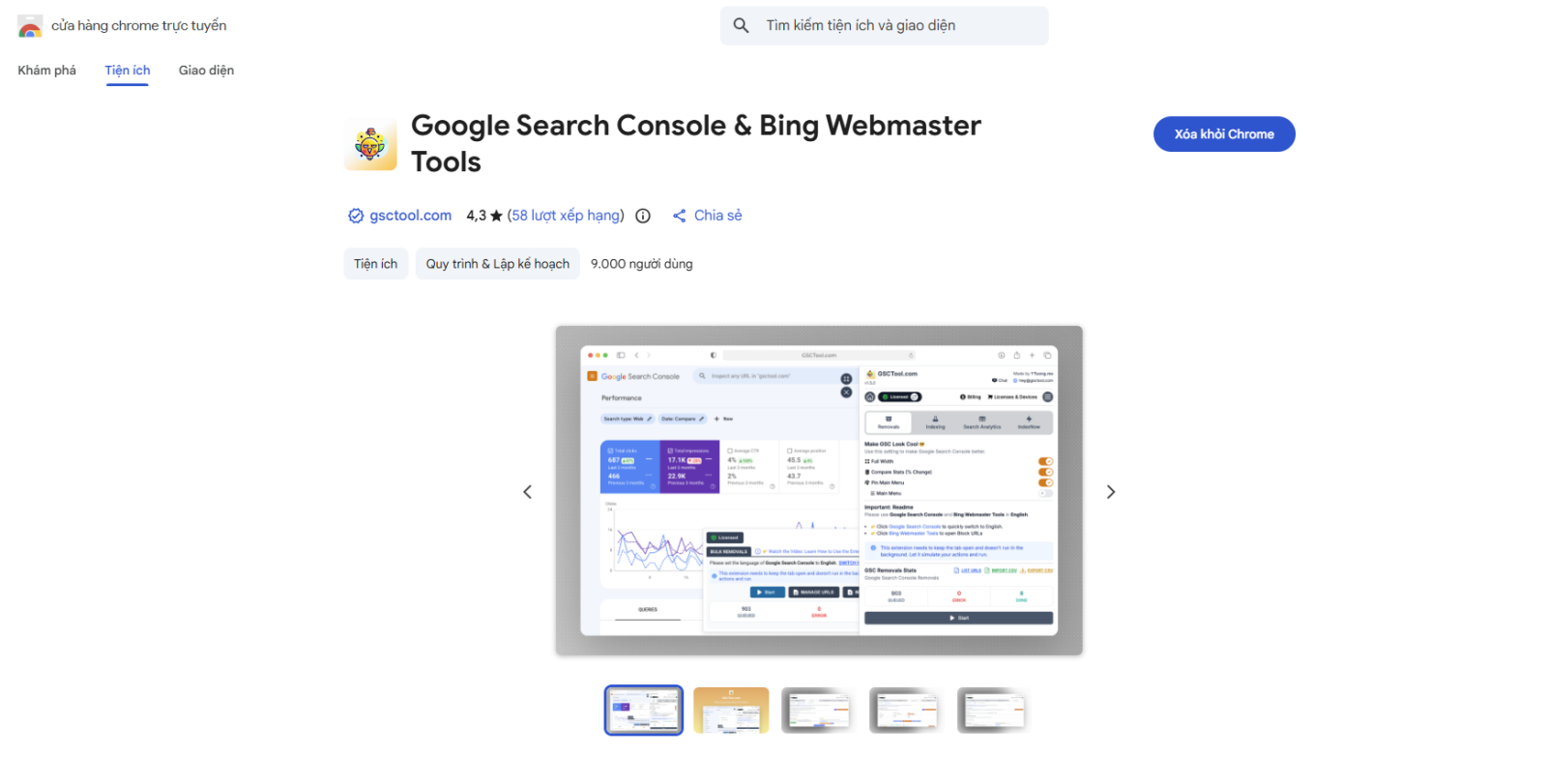 Tiện ích Google Search Console & Bing Webmaster Tools