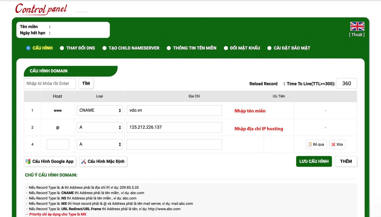 trỏ tên miền về hosting
