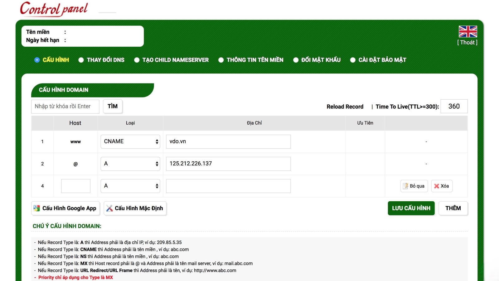 trỏ tên miền về hosting