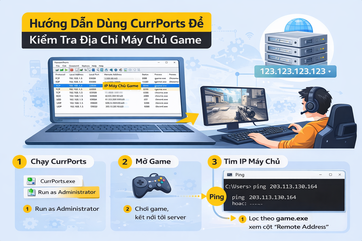 Hướng dẫn sử dụng CurrPorts để kiểm tra địa chỉ của máy chủ game