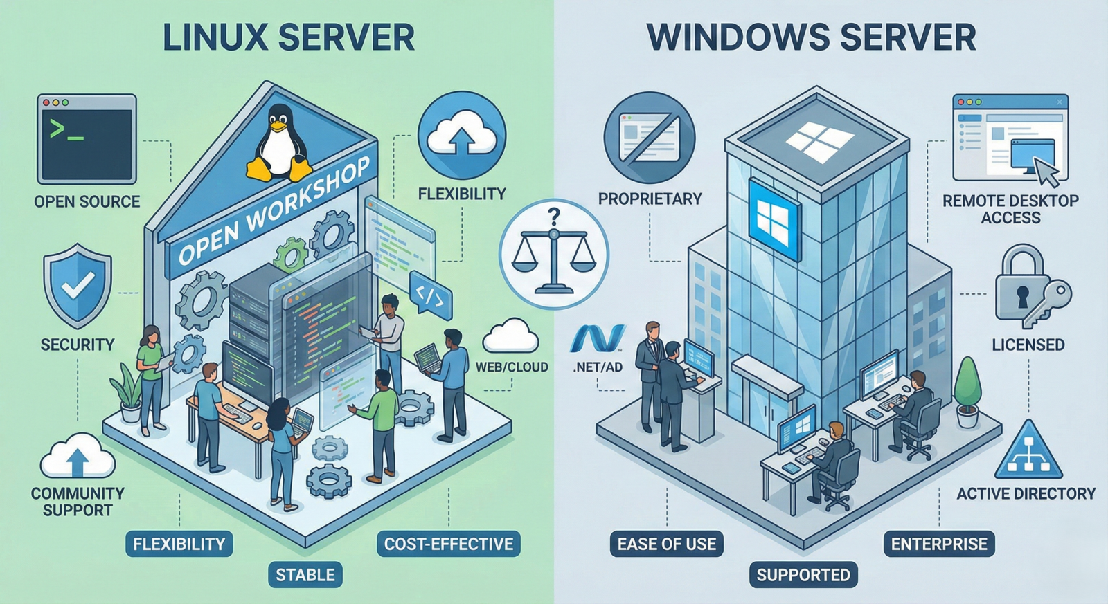 so sánh máy chủ Linux và máy chủ Windows