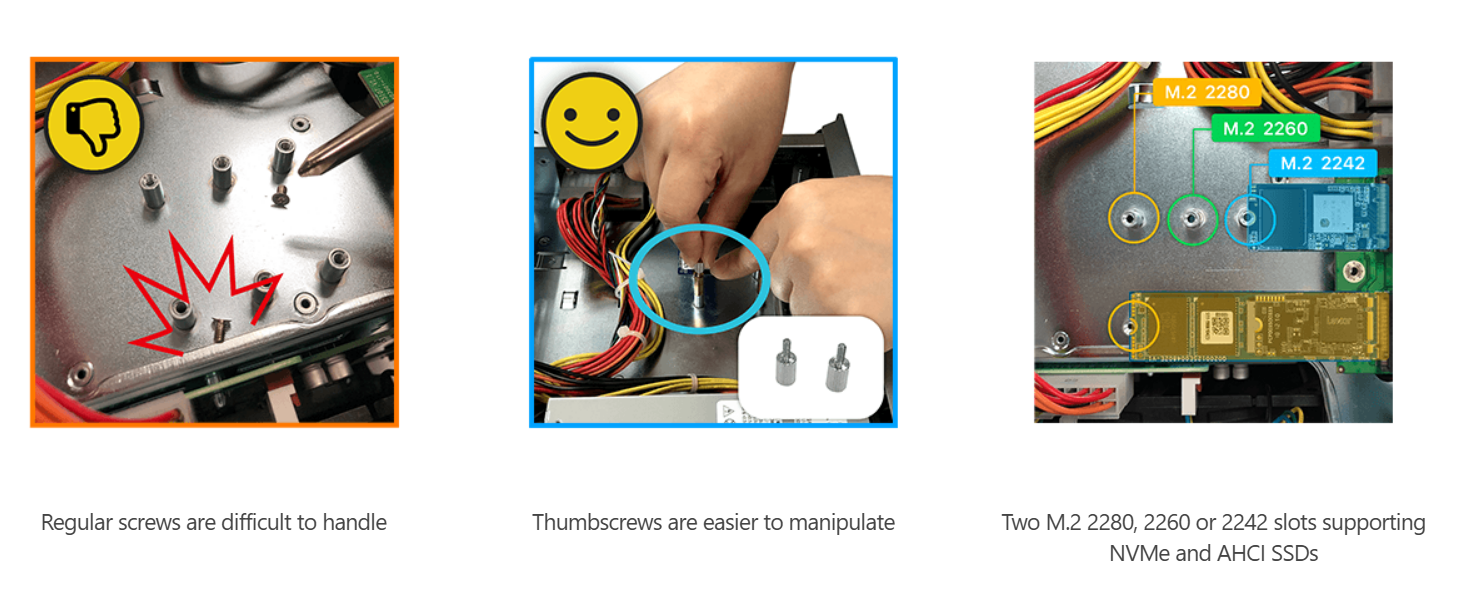 Thumbscrews for easy M.2 SSD installation